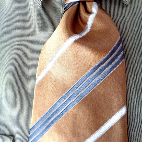 ERMENEGILDO ZEGNA SILK TIE GOLDEN BROWN STRIPED 59 - Picture 2 of 8